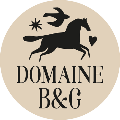 domaine b et g écurie équithérapie charente barbezieux Logo de Domaine B&G avec un cheval, un oiseau et un cœur.